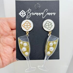 Brianna Cannon Champagne Flute Earrings Gold Glitter Pearl Acrylic Drop New Year